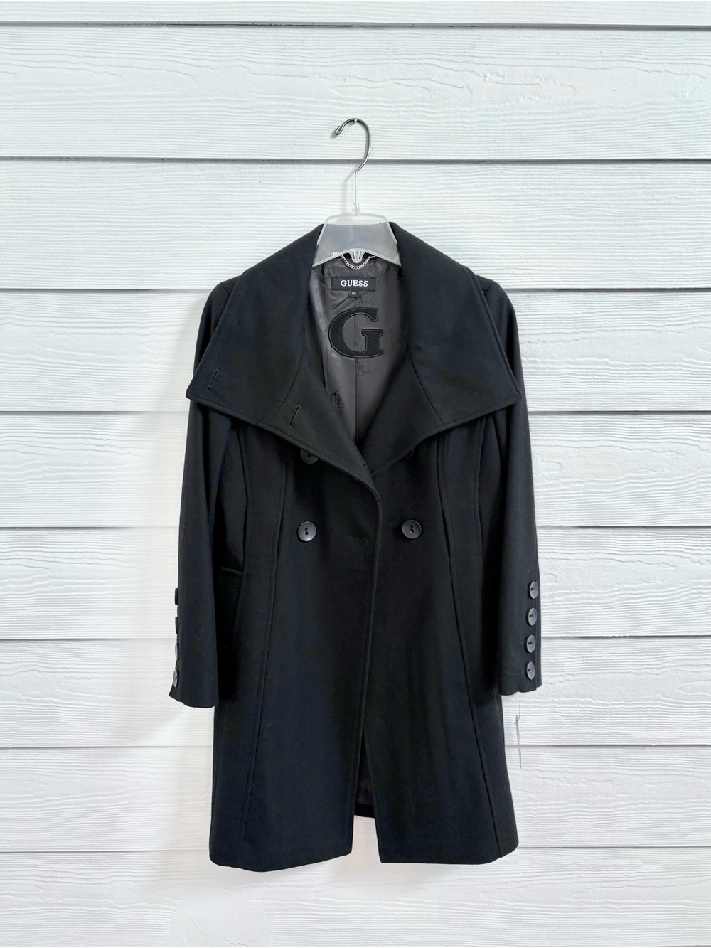 GUESS Women's Black Wool-blend Pea Coat (Petite Small)